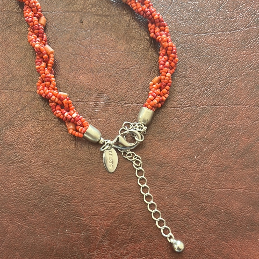 Chico’s Elegant Orange Beaded Necklace - Picture 2 of 4